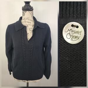 Margaret O’Leary Henley Wedgy Pullover Women’s Small Black Collared Knit